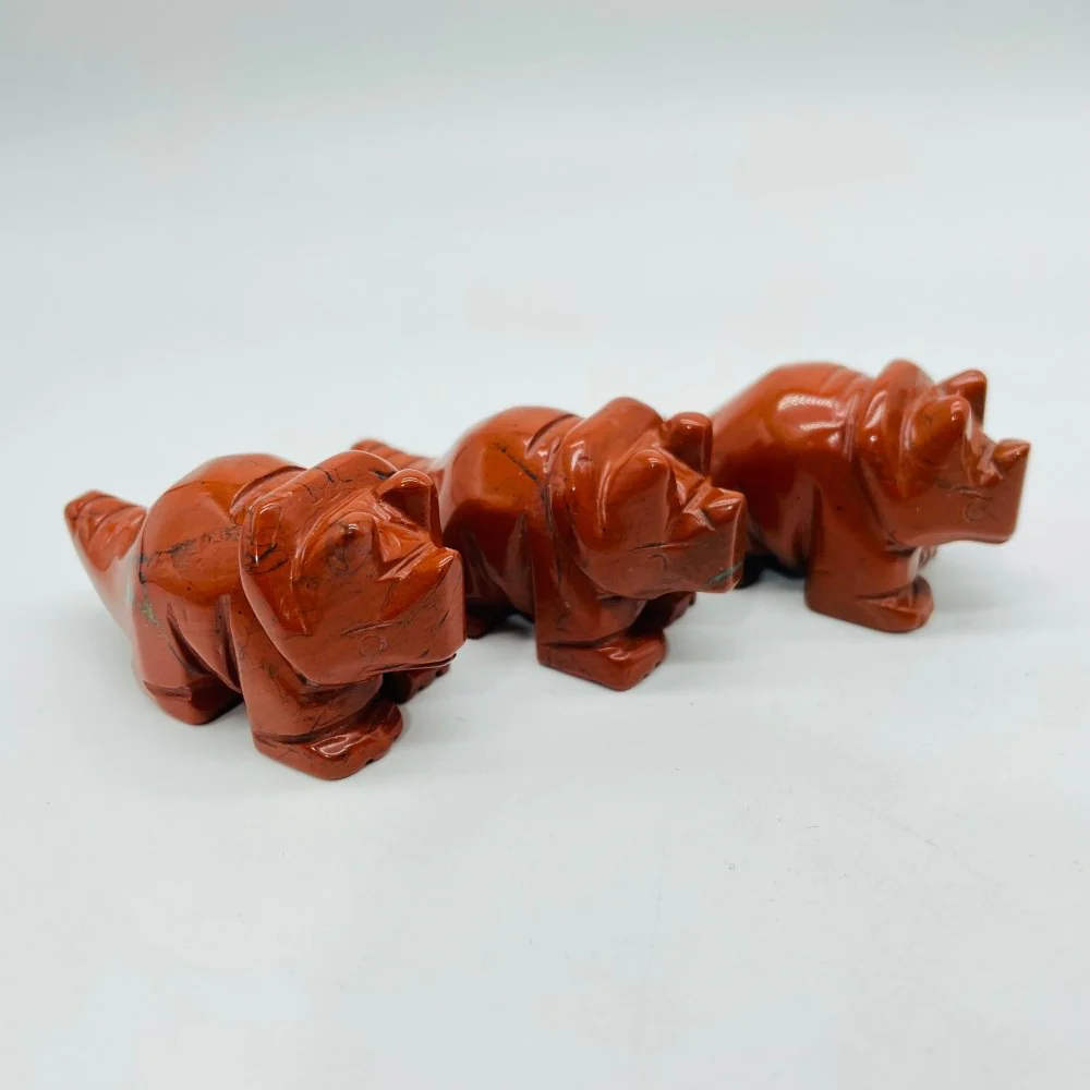Red Jasper Three Horns Dinosaur Carving Wholesale - Image 2