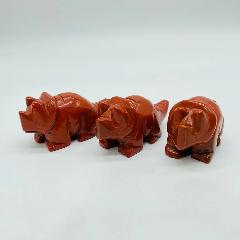 Red Jasper Three Horns Dinosaur Carving Wholesale - Image 3