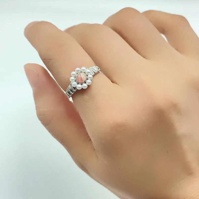 Rhodochrosite Flower Ring Wholesale