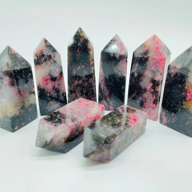 Pink&Black Rhodonite Four-Sided Tower Points Wholesale - Image 2