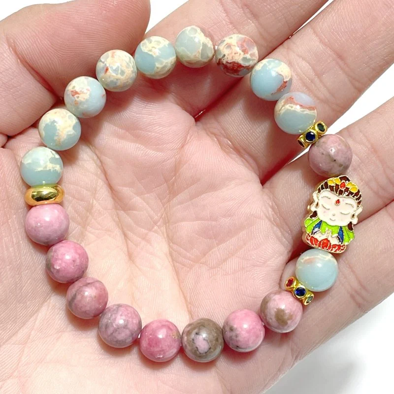 Rhodonite Mixed China Shoushan Stone Quan Yin DIY Bracelet Wholesale Original Design
