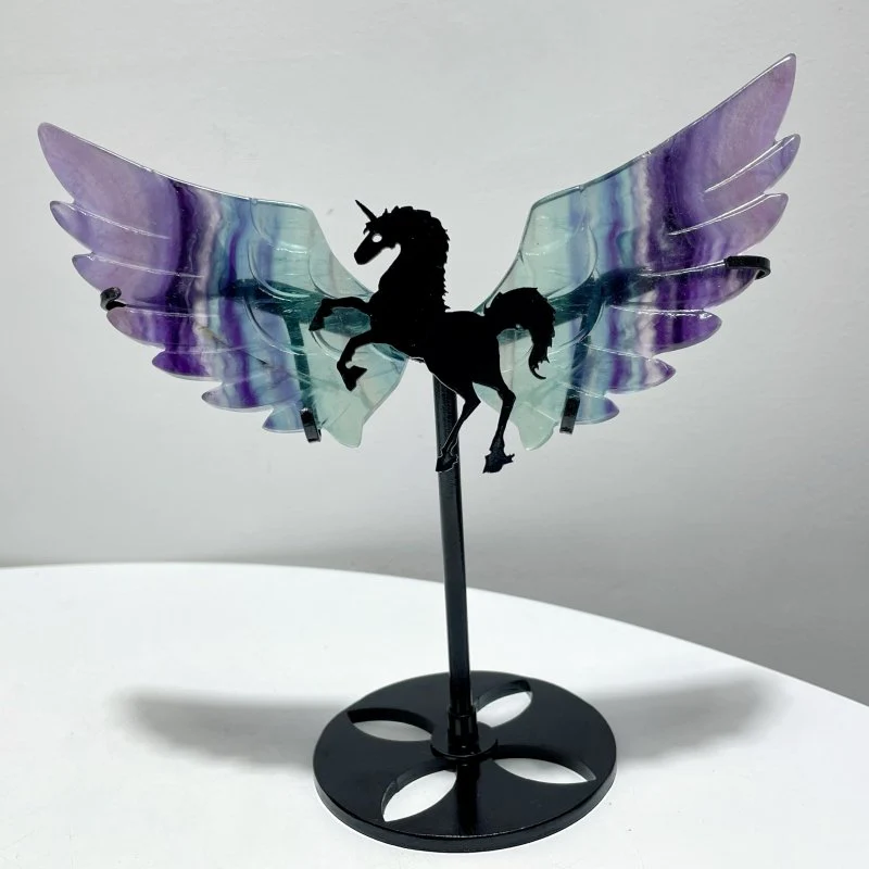 4 Pairs Mixed Pegasus Wing Carving With Stand Fluorite Chevron Amethyst - Image 2