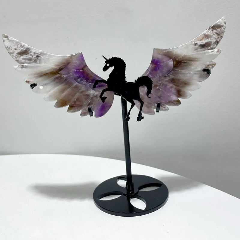 4 Pairs Mixed Pegasus Wing Carving With Stand Fluorite Chevron Amethyst - Image 4
