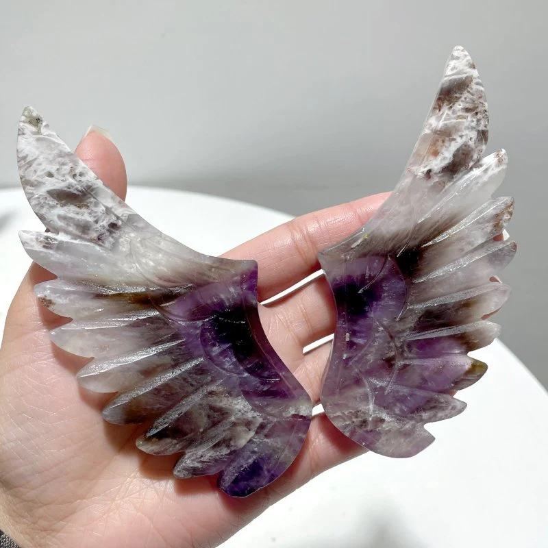 4 Pairs Mixed Pegasus Wing Carving With Stand Fluorite Chevron Amethyst - Image 5