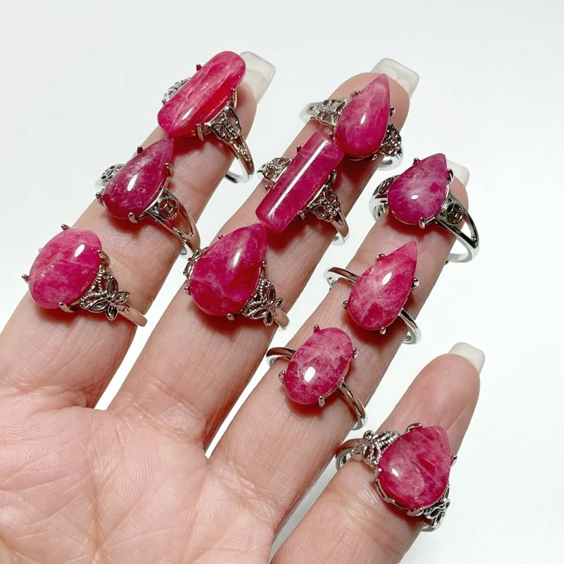 20 Pieces Pink Rhodonite Stone Different Styles Shape Ring - Image 4