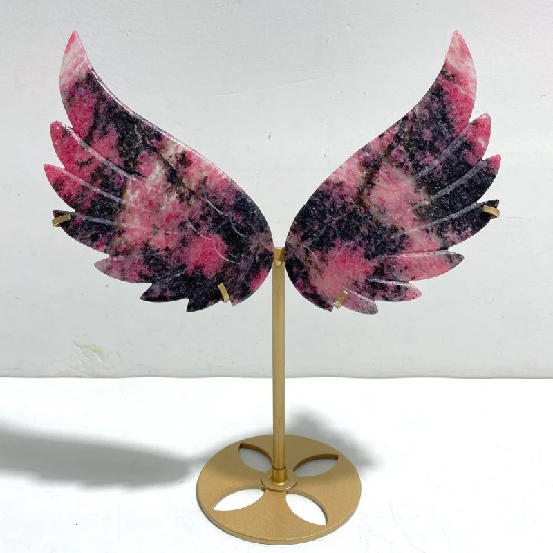 Rhodonite Wing Carving With Stand