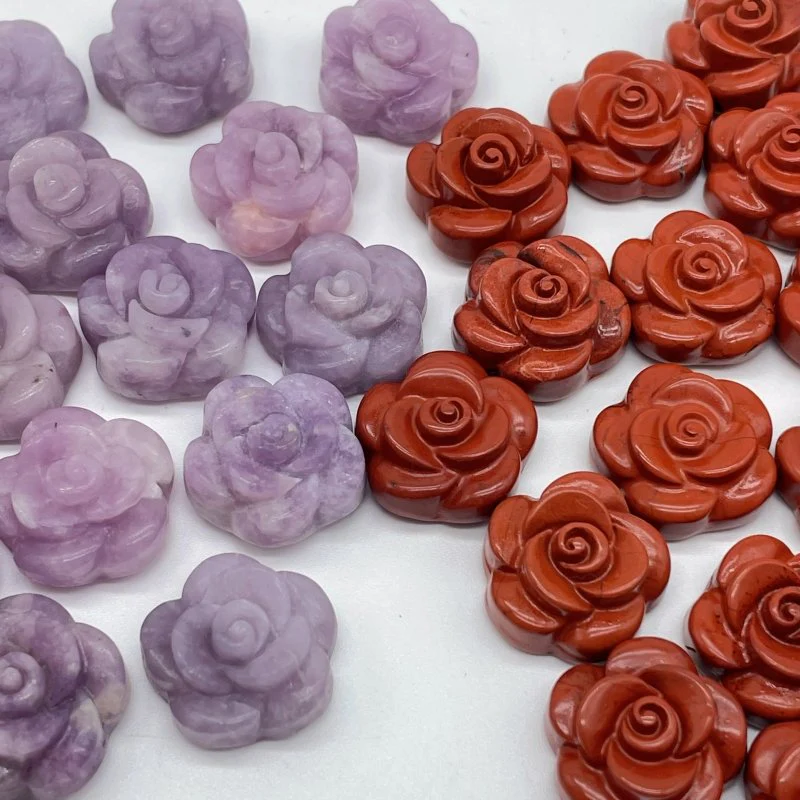 Rose Flower Carving Red Jasper and Lepidolite - Image 2