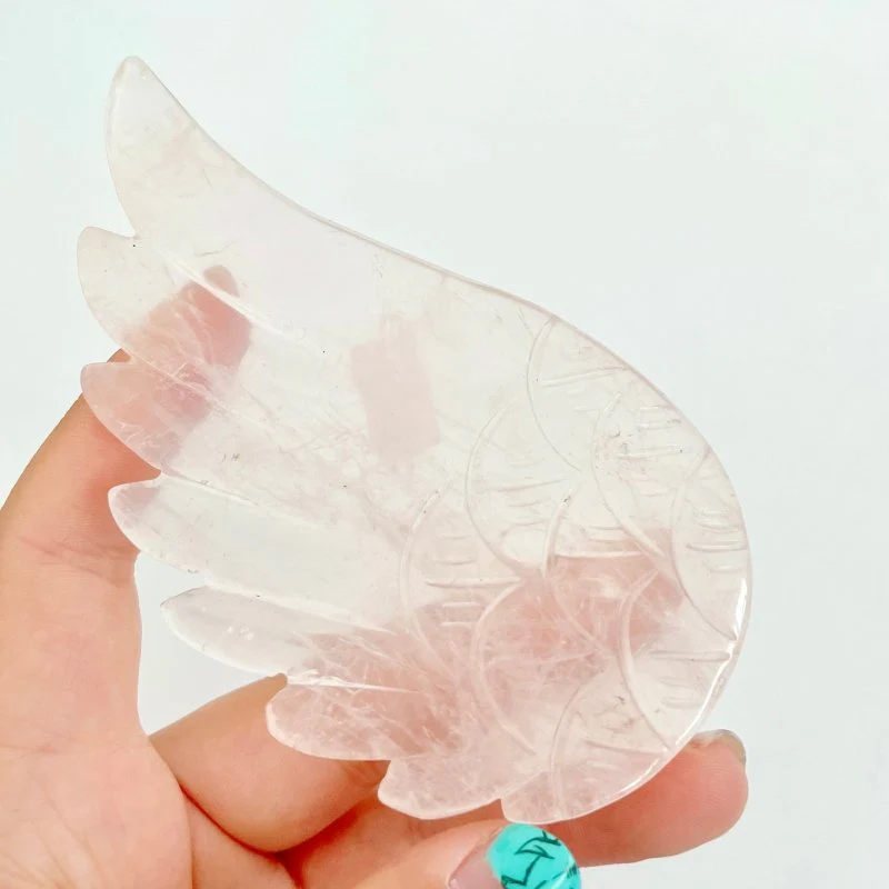 3 Pairs Rose Quartz Angel Wing Carving With Stand - Image 5