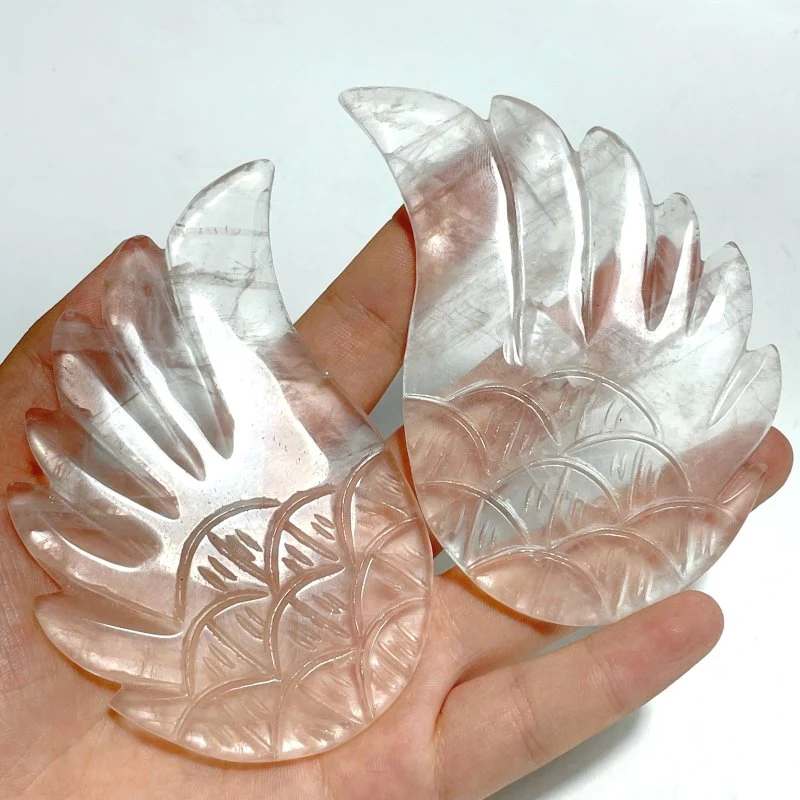 4 Pairs Rose Quartz Angel Wing Carving With Stand - Image 3