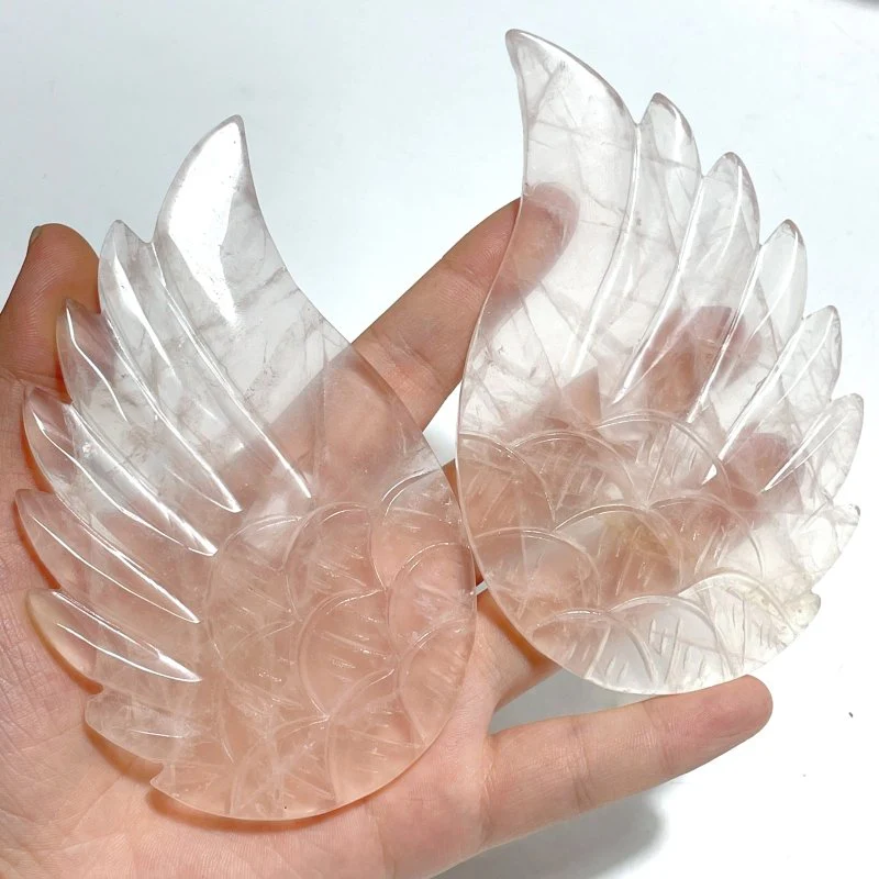 4 Pairs Rose Quartz Angel Wing Carving With Stand - Image 6