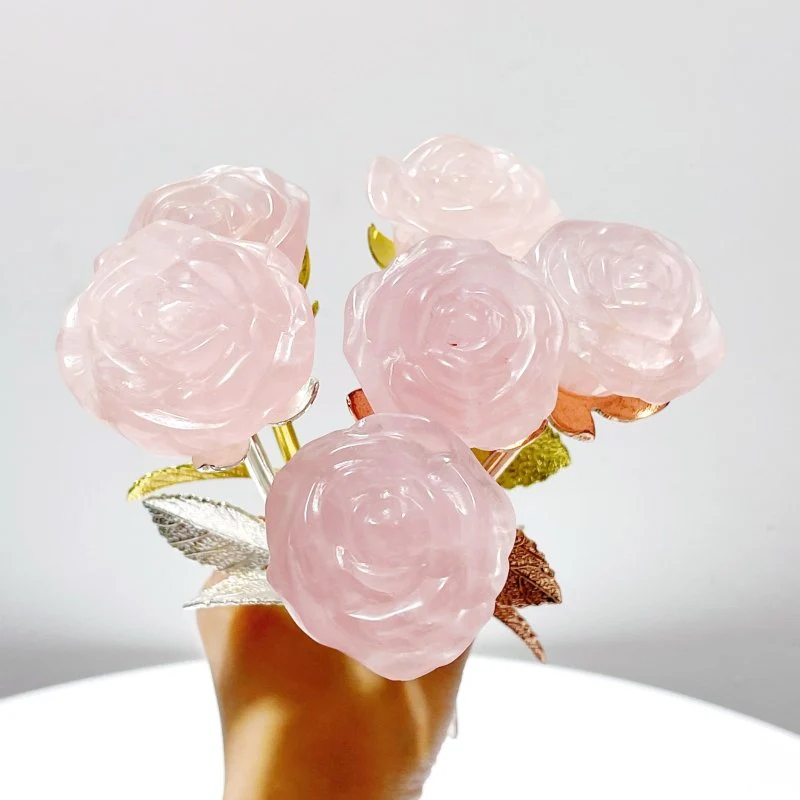 3 Types Rose Quartz Beautiful Rose Flower Carving Wholesale #2 Shape