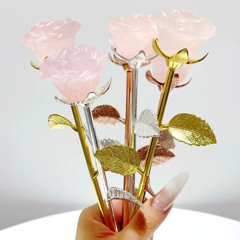 3 Types Rose Quartz Beautiful Rose Flower Carving Wholesale #2 Shape - Image 2