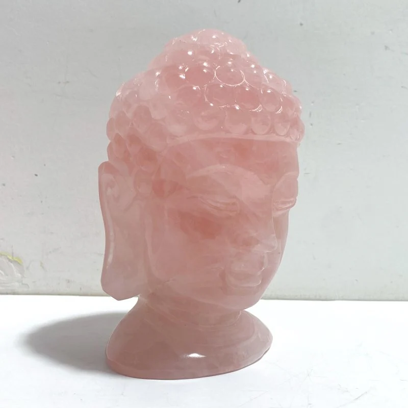 2 Pieces Rose Quartz Buddha Head Carving - Image 2