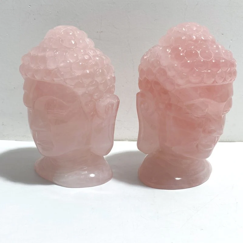 2 Pieces Rose Quartz Buddha Head Carving - Image 3