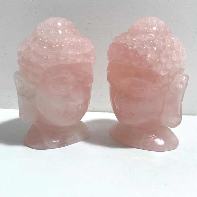 2 Pieces Rose Quartz Buddha Head Carving - Image 4