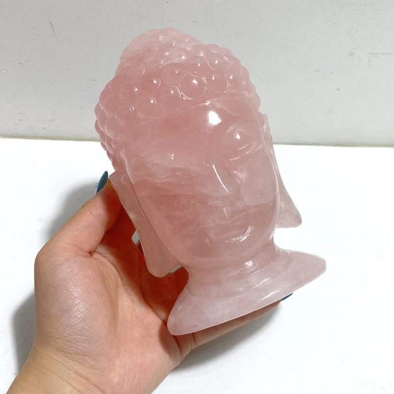 2 Pieces Rose Quartz Buddha Head Carving - Image 5