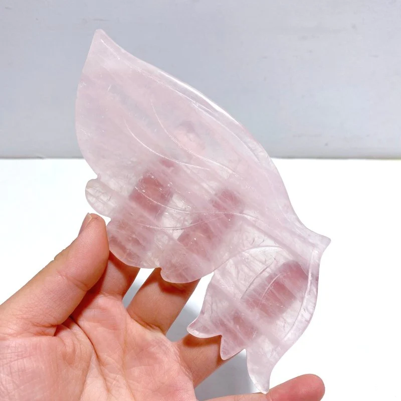 3 Pairs Rose Quartz Butterfly Wing Carving With Stand - Image 5
