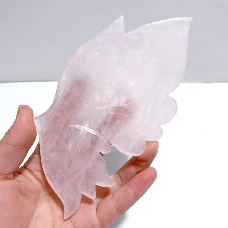 3 Pairs Rose Quartz Butterfly Wing Carving With Stand - Image 6