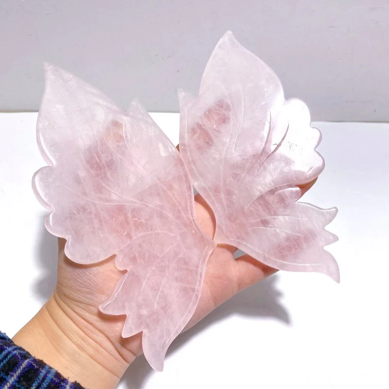 3 Pairs Rose Quartz Butterfly Wing Carving With Stand - Image 7