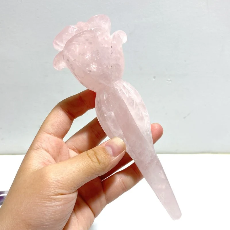 6 Pieces Rose Quartz Chevron Amethyst Flower Carving With Stand - Image 3