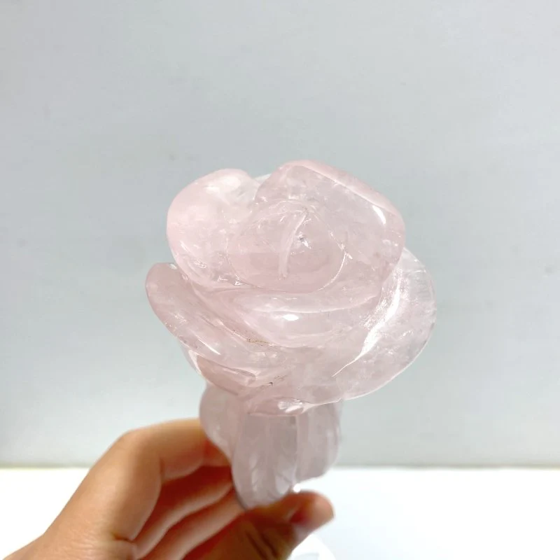 6 Pieces Rose Quartz Chevron Amethyst Flower Carving With Stand - Image 4
