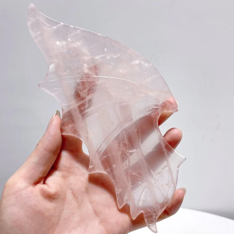 Rose Quartz Demon And Angel Wing Carving With Stand - Image 2