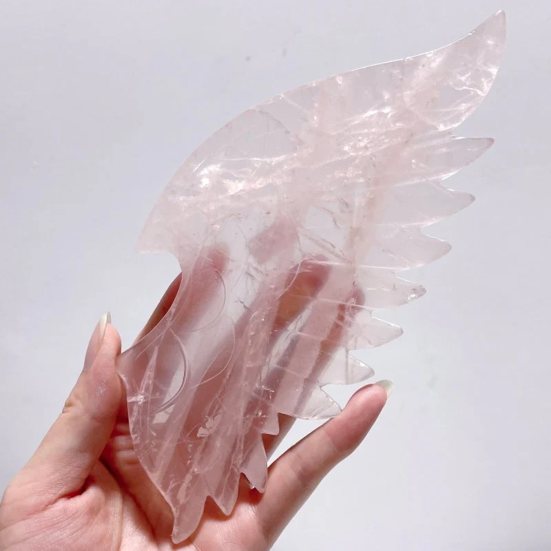 Rose Quartz Demon And Angel Wing Carving With Stand - Image 3