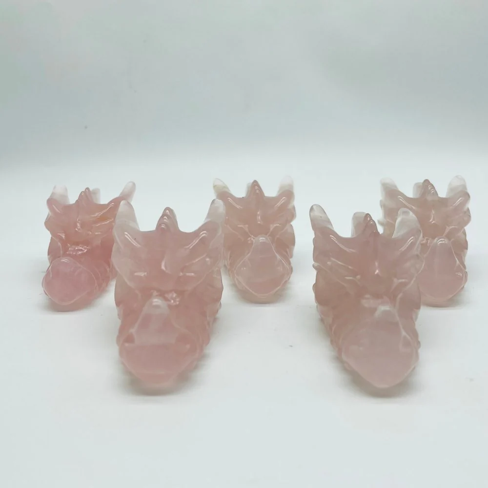 Rose Quartz Dragon Head Carving Crystals Wholesale - Image 3
