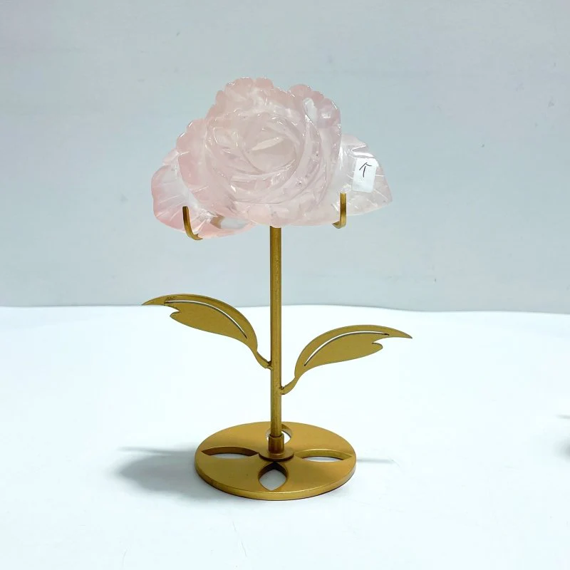 3 Pairs Rose Quartz Flower Carving With Stand - Image 2