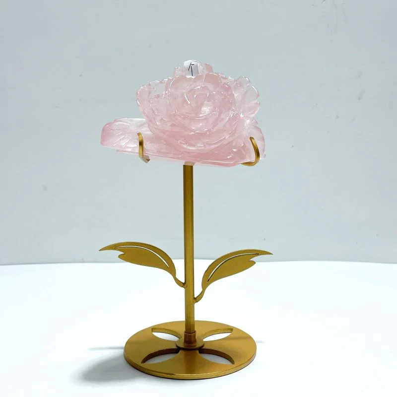 3 Pairs Rose Quartz Flower Carving With Stand - Image 3