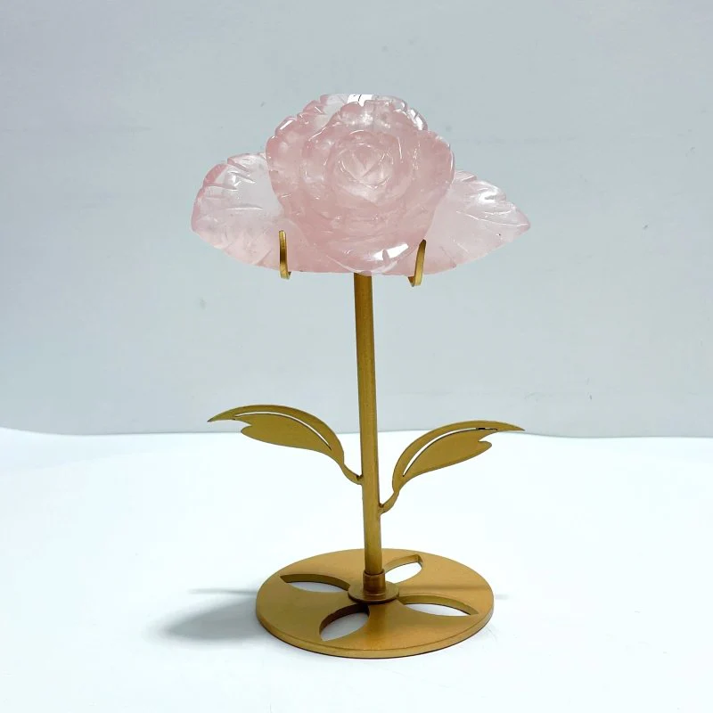 3 Pairs Rose Quartz Flower Carving With Stand - Image 4
