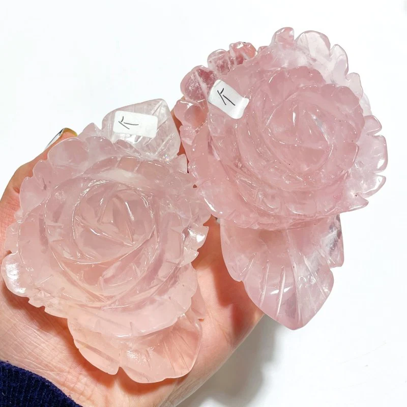 3 Pairs Rose Quartz Flower Carving With Stand - Image 6