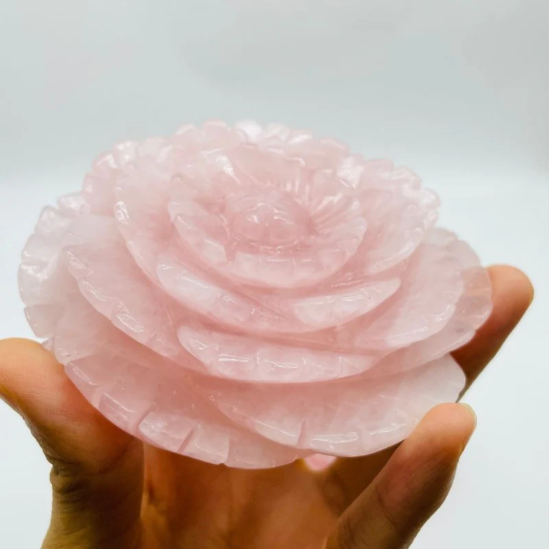 Beautiful Large Rose Quartz Flower Carving Wholesale - Image 3