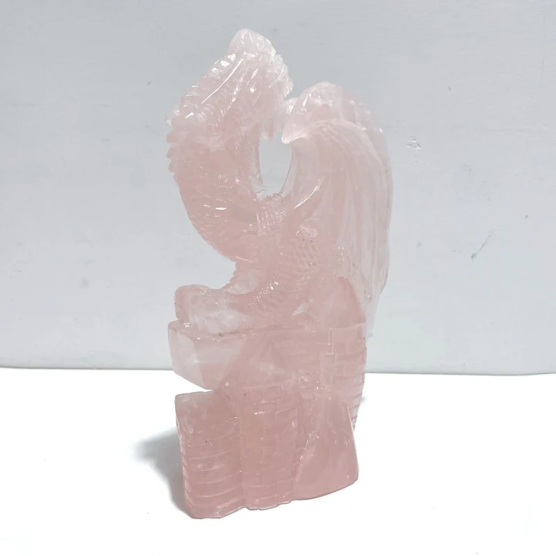 Beautiful Rose Quartz Flying Dragon Castle Carving - Image 2