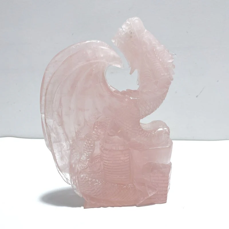 Beautiful Rose Quartz Flying Dragon Castle Carving - Image 3