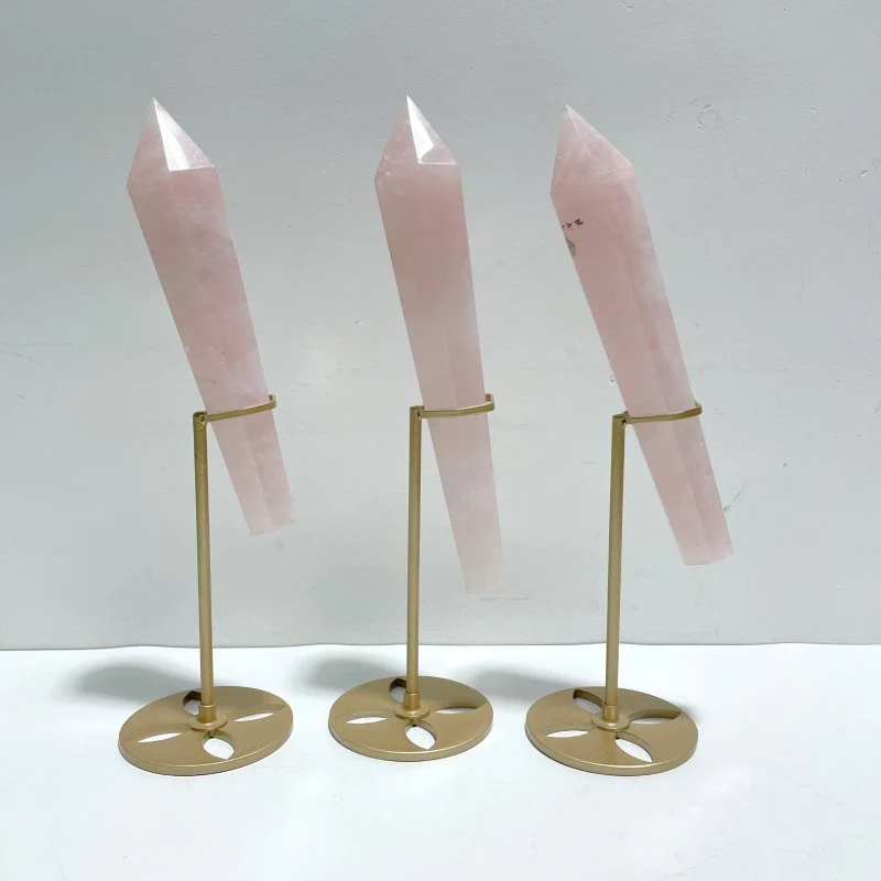 3 Pieces Rose Quartz Magic Scepter Wand with Stand