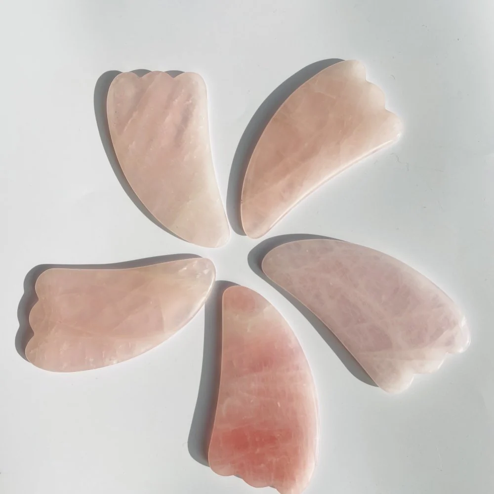 Rose Quartz Roller and Shofar Shape Gua Sha A Set Wholesale - Image 5