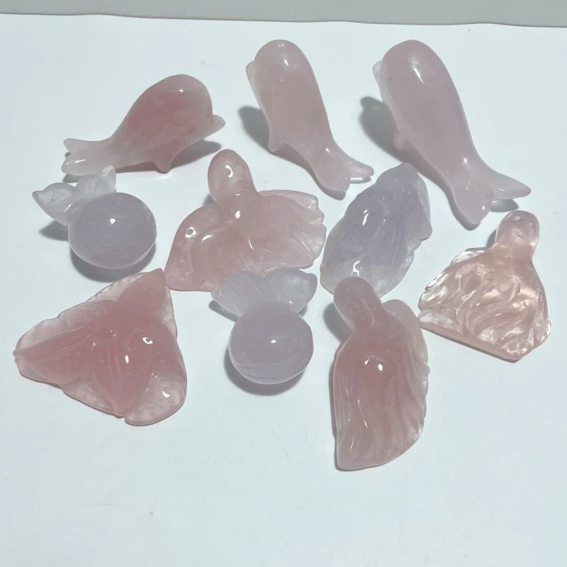 10 Pieces Beautiful Rose Quartz Sea Animals Carving