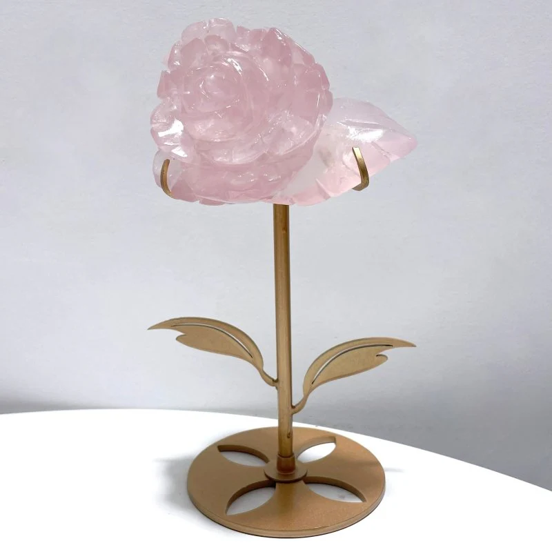 3 Pairs Rose Quartz Small Flower Carving With Stand - Image 3