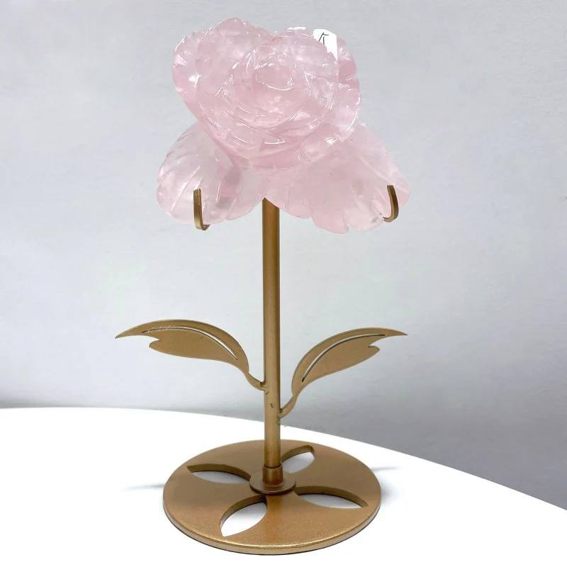 3 Pairs Rose Quartz Small Flower Carving With Stand - Image 4