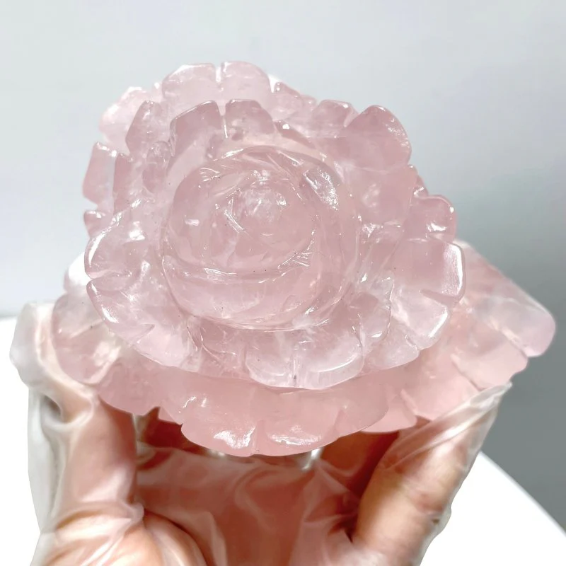 3 Pairs Rose Quartz Small Flower Carving With Stand - Image 5