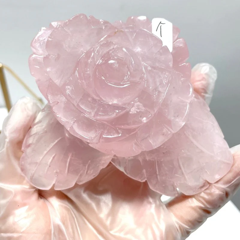 3 Pairs Rose Quartz Small Flower Carving With Stand - Image 6