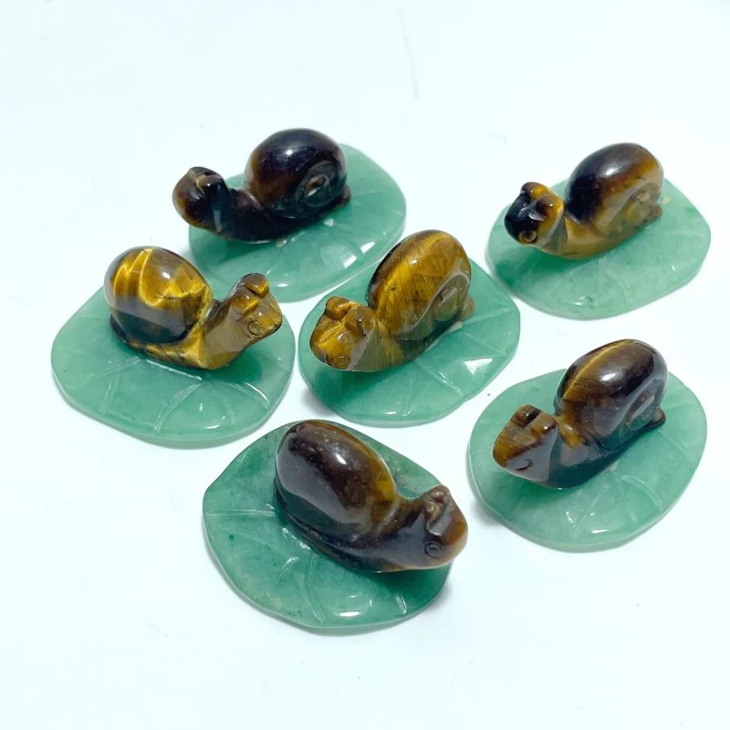 Snail On Leaf Mini Carving Wholesale Tiger Eye Green Aventurine - Image 5