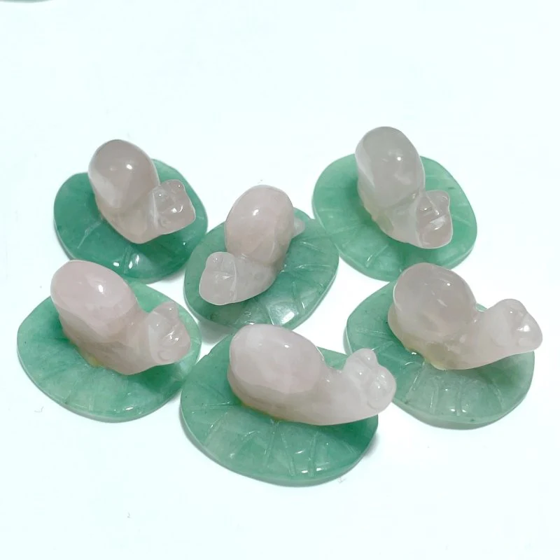 Snail On Leaf Mini Carving Wholesale Tiger Eye Green Aventurine - Image 9