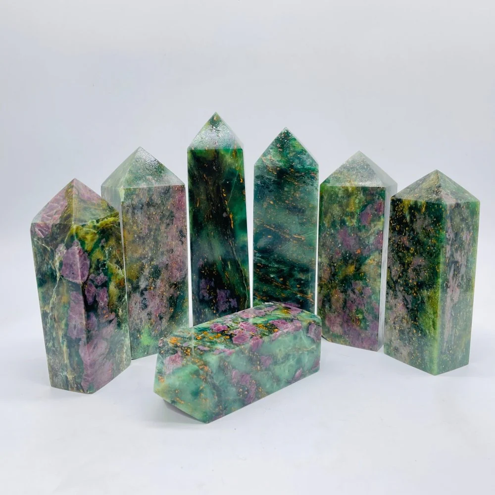 Ruby Mixed Green Mica Four-Sided Fat Tower Points Wholesale - Image 3