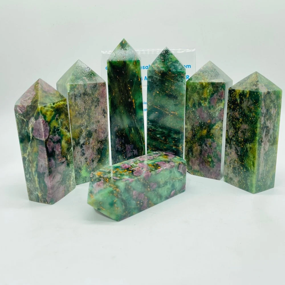 Ruby Mixed Green Mica Four-Sided Fat Tower Points Wholesale - Image 5