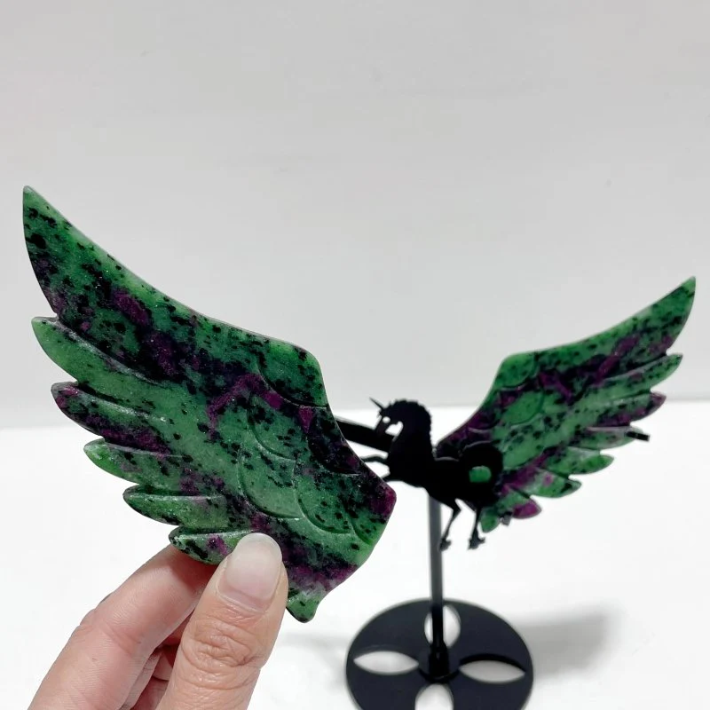 3 Pairs Ruby Zoisite Pegasus Wing Carving With Stand - Image 2