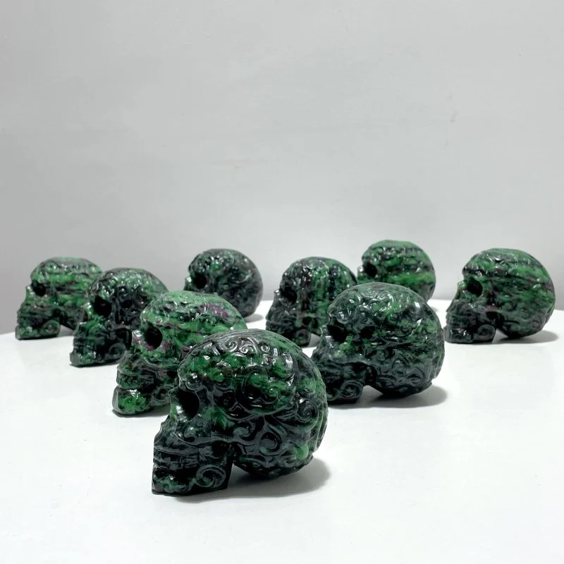 9 Pieces Ruby Zoisite Skull Carving
