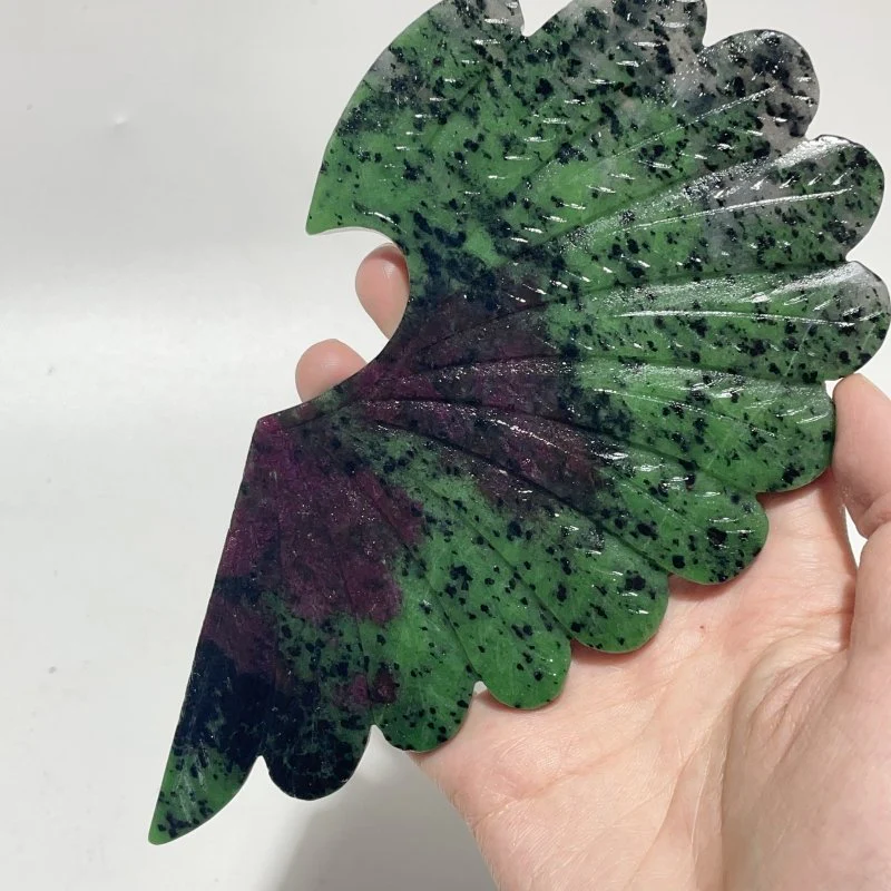 2 Pieces Ruby Zoisite Stone Feather Heart Carving With Stand - Image 5