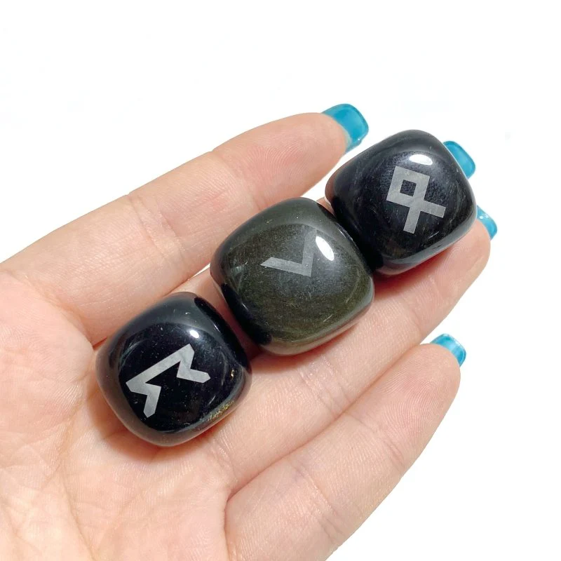Rune Stones Set Engraved Gold Sheen Obsidian Crystal Wholesale - Image 8
